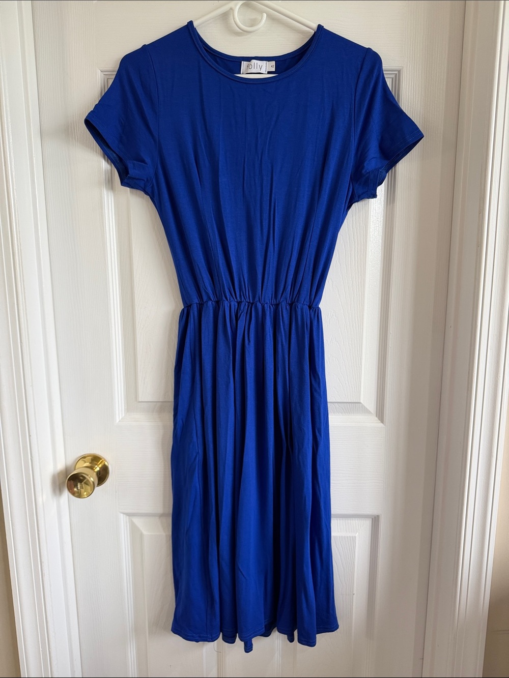 NWOT Royal Blue Short-Sleeve Midi Dress with Elastic Waist